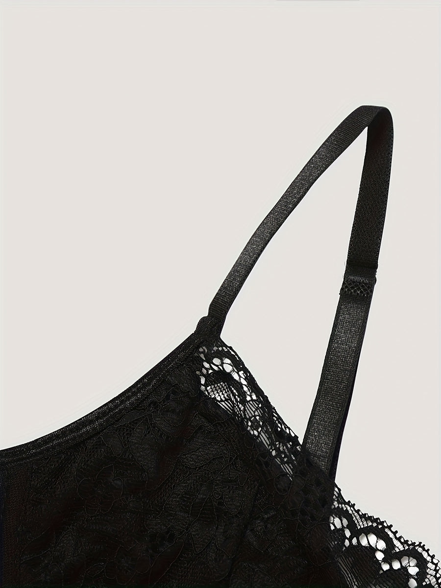 European Style Sexy Floral Lace Diamond Fishbone See-Through Women'S Corset Top - Black