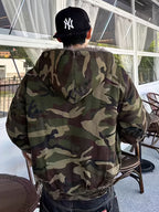 Camouflage Jacket with Hood Men'S Winter Fleece-Lined Thickened Coat American Style Trendy Brand Vintage Jacket Men'S Winter Wear Pattern Transitional Style Jacket - Camouflage