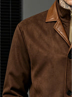 Men'S Retro Color-Block Lapel Jacket, Contrast Trim 3-Button Double Pocket Coat, Business Casual All-Season Outerwear (Free Gloves) P - Dark Brown