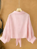 New Batwing Cardigan Short Casual Chiffon Shawl, Sunscreen Breathable Solid Color Women'S Shirt - Pink Color