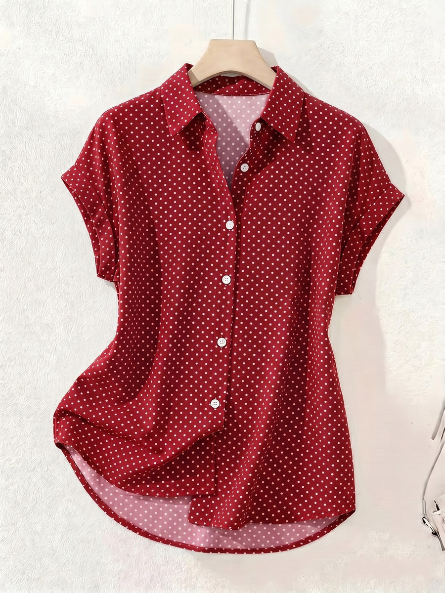 Summer Polka Dot Single-Breasted Short-Sleeve Shirt - Red