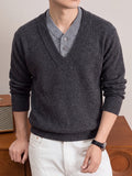 Autumn/Winter Thickened V-Neck Sweater, Men's Warm Casual Knit Top, Suitable for Daily Commuting and Business - Grey