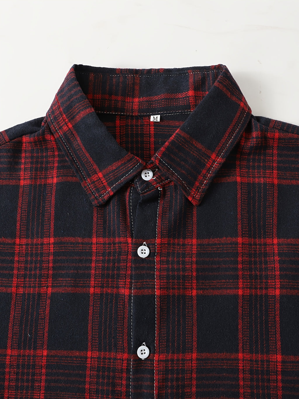 Men'S Casual Flannel Shirt - Loose Fit with Long Sleeves And Plaid Pattern, Featuring a Button- Front Design And a Classic Collar, Suitable for Everyday And Semi-Formal Wear, Can Be Hand Washed - Red