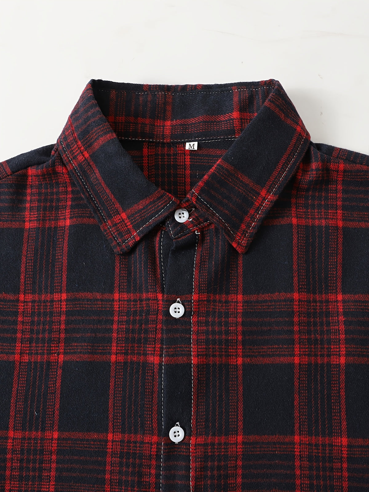 Men'S Casual Flannel Shirt - Loose Fit with Long Sleeves And Plaid Pattern, Featuring a Button- Front Design And a Classic Collar, Suitable for Everyday And Semi-Formal Wear, Can Be Hand Washed - Red