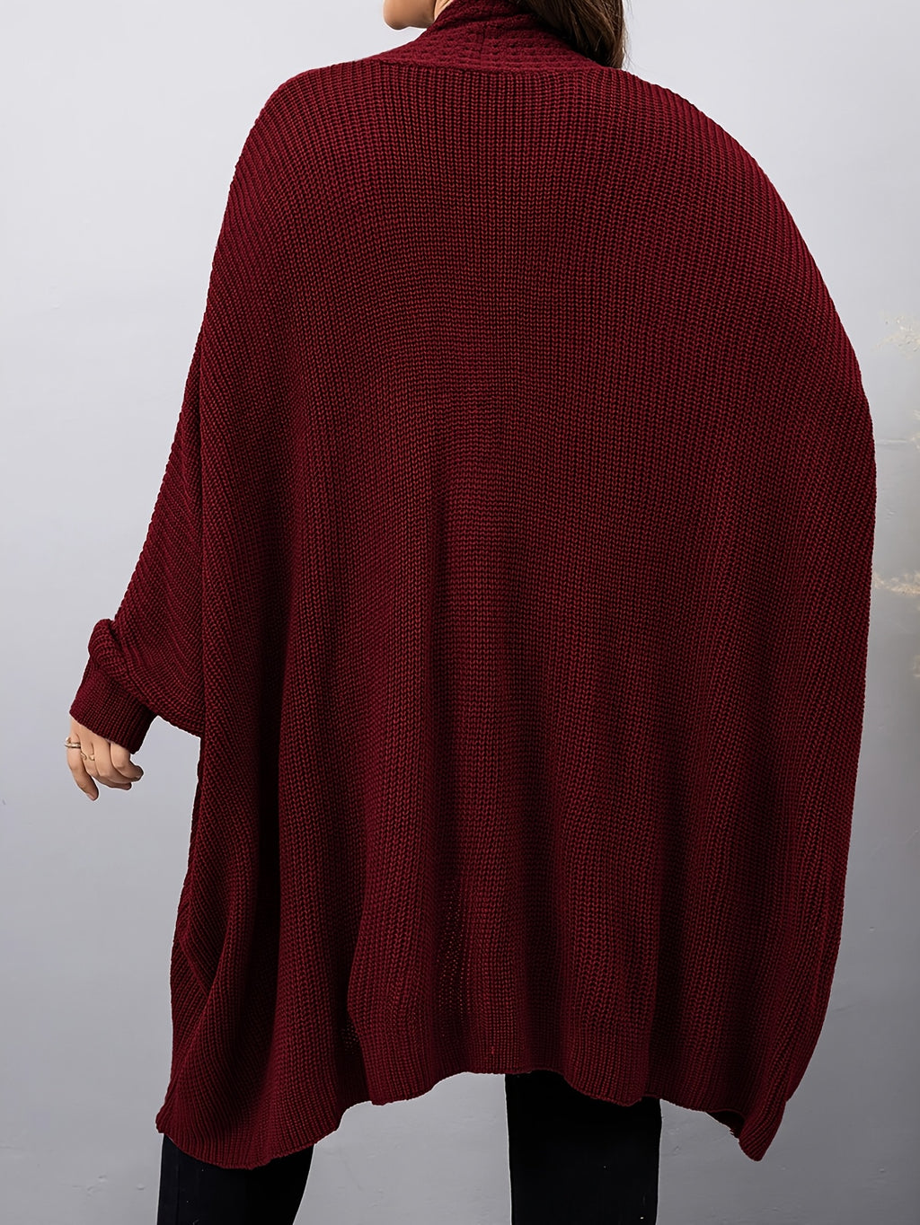 Plus Size, Plus Size Women's Batwing Sleeve Solid Open Front Cardigan - Burgundy