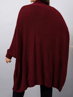 Plus Size, Plus Size Women's Batwing Sleeve Solid Open Front Cardigan - Burgundy