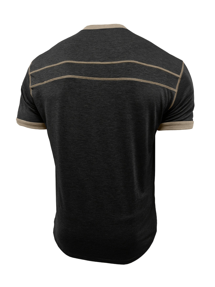 Summer Men'S Short Sleeve T-Shirt Classic Henry Shirt Men'S Short Sleeve Shirt Soft And Skin-Friendly A Must-Have for Summer Breathable And Cool Two-Piece Set for - Blue with Royal Blue