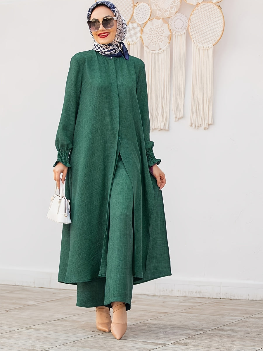 Elegant Pure Muslim Two-Piece Set for Ramadan in The Middle East - Stylish And Comfortable Design, Perfect for Everyday Wear And Home Relaxation (Without a Headscarf) - Dark Green