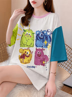 Summer New Large Size Loose Fashion Trend Slim Cartoon Round Neck Print Ladies Women's Medium and Long Short-sleeved T-shirt Clothes - K149-W