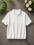 New Fashion Men'S Polo Collar Casual Outing Commute Top Fabric Stretch Ribbed, Spring, Trendy, Outdoor, Breathable - White