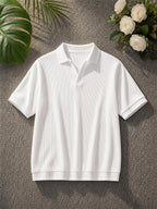 New Fashion Men'S Polo Collar Casual Outing Commute Top Fabric Stretch Ribbed, Spring, Trendy, Outdoor, Breathable - White