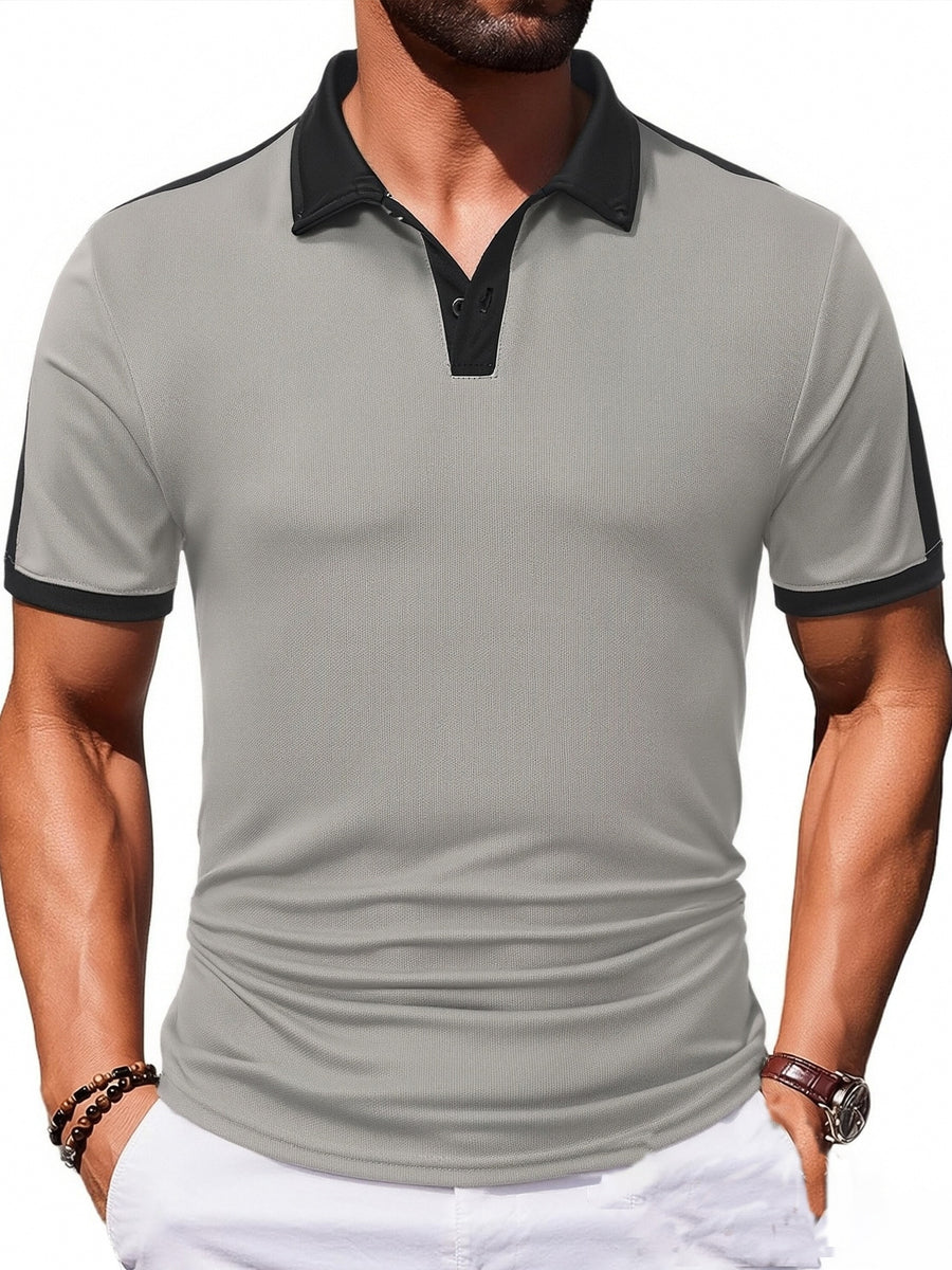 Men'S Casual Sports Solid Polo Shirt with Short Sleeves - Light Grey