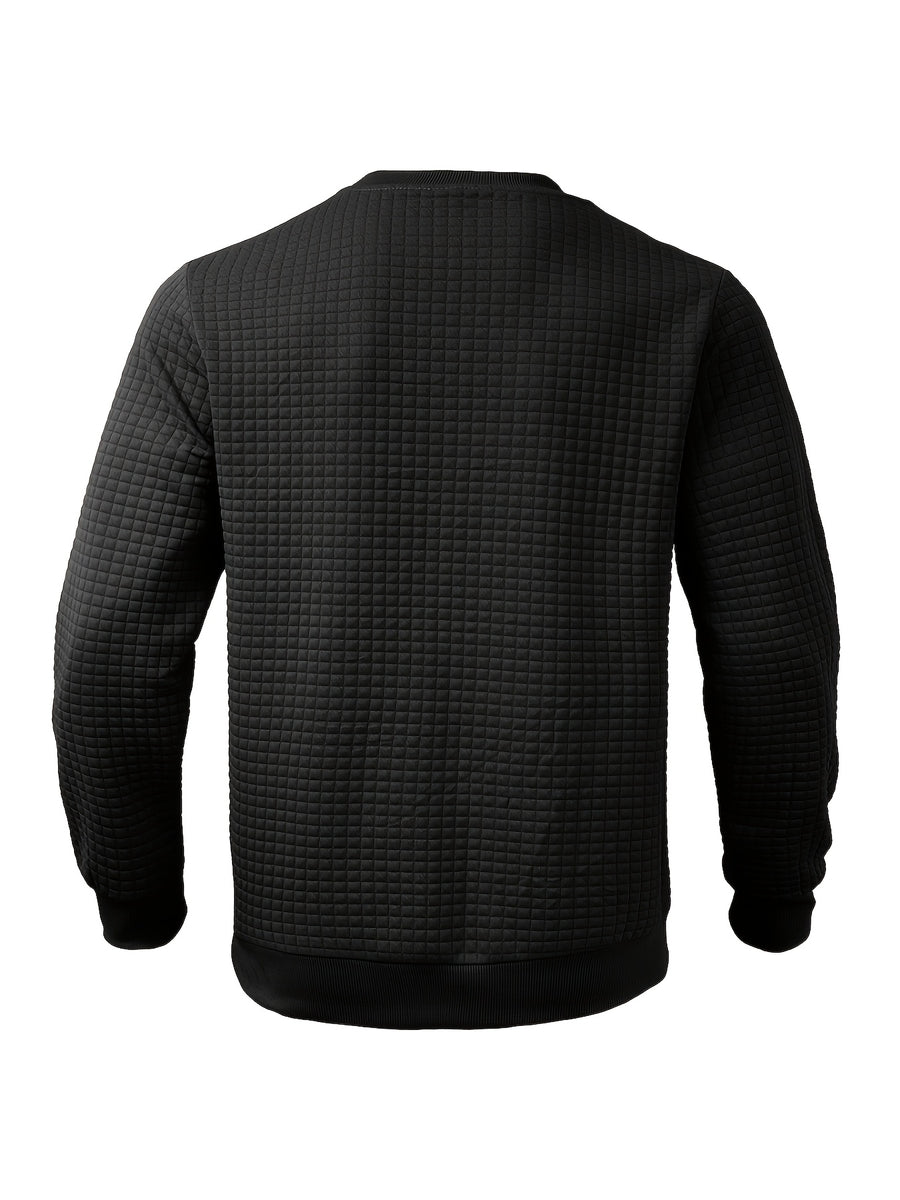 Men'S Textured Waffle Knit Sweatshirt Long Sleeve Crew Neck Pullover Lightweight Breathable Athletic Casual Top Soft Stretch Thermal Shirt Fit Sports Training Running Gym Workout Golf Outdoor Travel Everyday Wear Fashion Streetwear Basic Sweater - Black