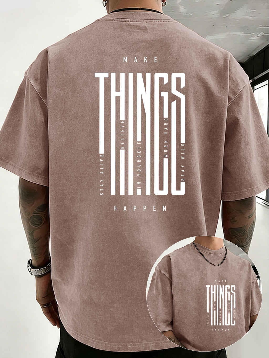 2026 New Unisex T-Shirt, Washed Pure Cotton with Distressed Texture, Double-Sided Print, Breathable and Sweat-Absorbent, Loose Fit for Outdoor Fitness and Sports, Trendy Short Sleeve - Brown