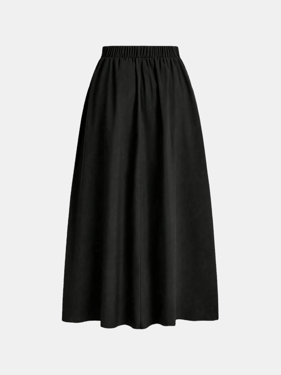 Women'S Solid Color Long Skirt | Casual High-Waist A-Line Skirt with Flowy Design for All Seasons - Black