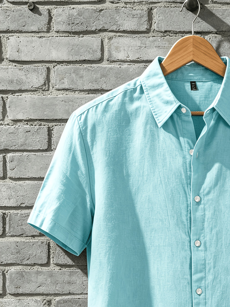 A Versatile Men'S Short-Sleeved Shirt for Summer, Featuring a Easy Solid Color Collar Design And Breathable Fabric for Long-Lasting Freshness. Available in Multiple Colors, It Is Easy to Handle for Casual Commuting. (solely Includes 1 Top) - Mint Green