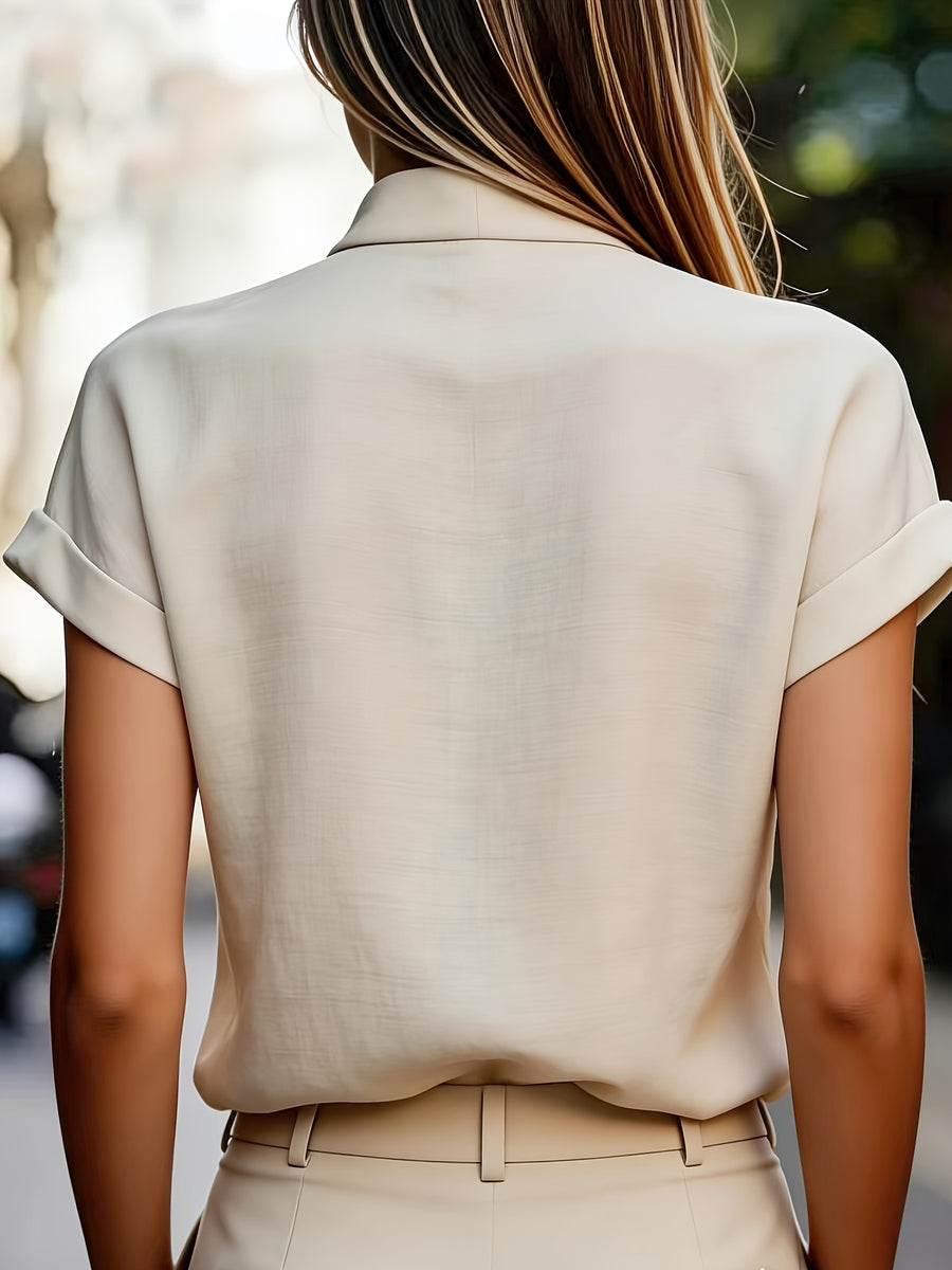 Spring and Summer Korean Style Easy V-Neck Ruffled Sleeve Shirt - Apricot