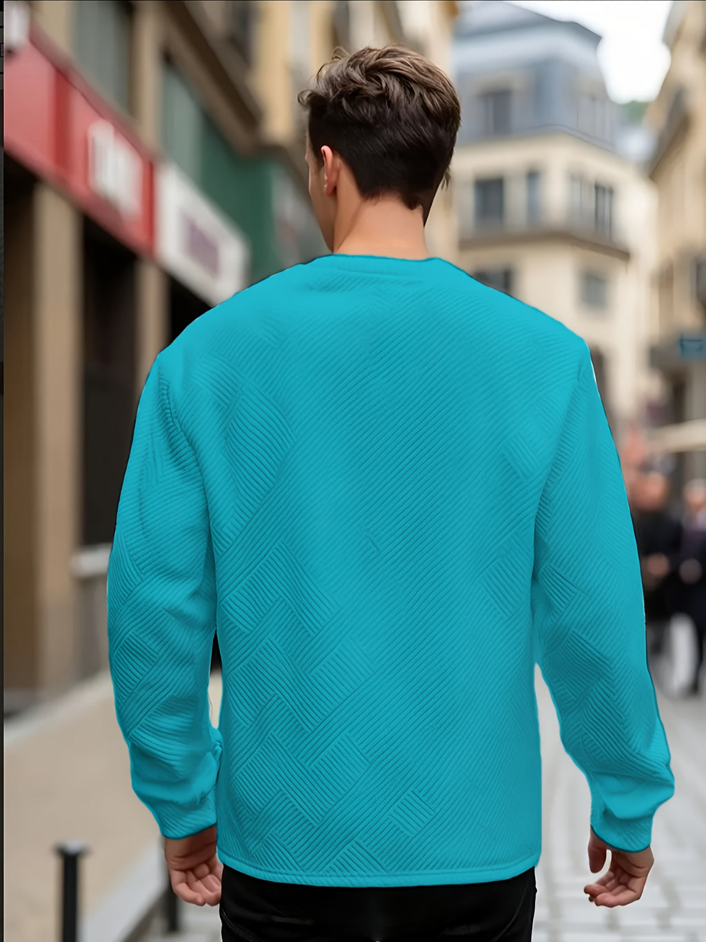 Men's Gift, Men's Fashion Heavyweight Jacquard Crew Neck Long Sleeve Sweatshirt, Casual and Comfortable Top for Spring and Autumn, Daily Outings - Mineral Green