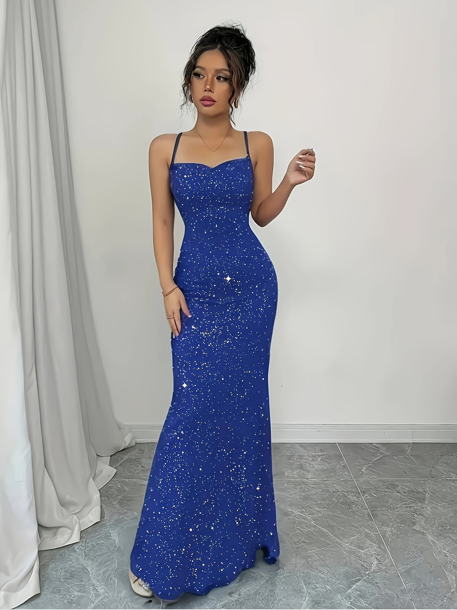 Women's Sparkling Strapless Backless Mermaid Gown for Formal Occasions - Blue