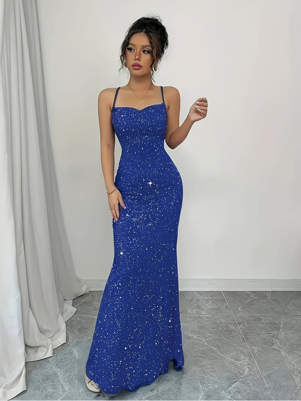 Women's Sparkling Strapless Backless Mermaid Gown for Formal Occasions - Blue