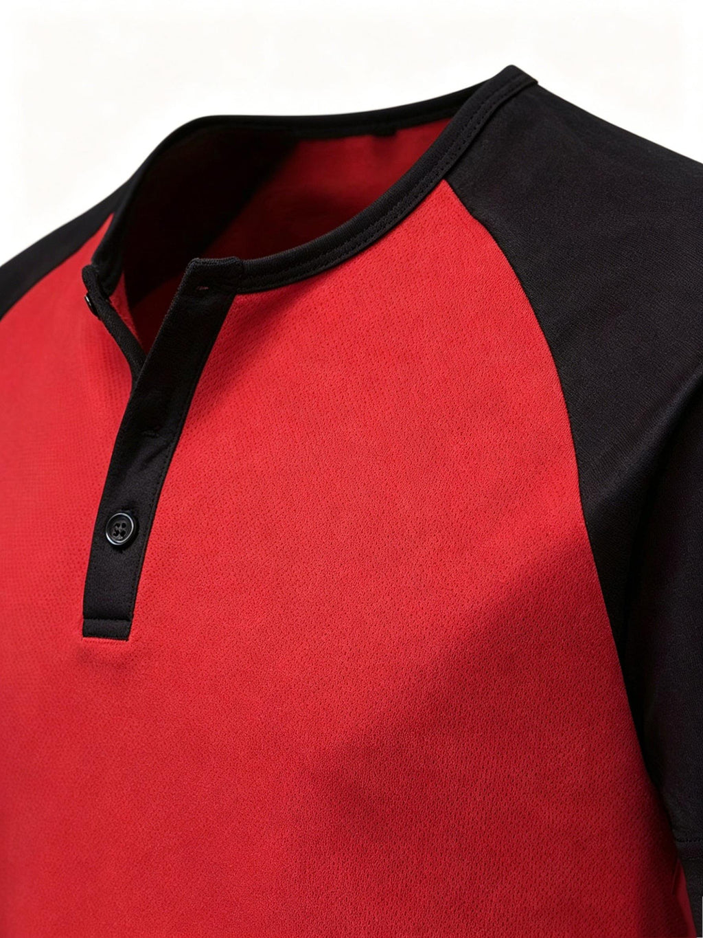 5-Pcs Summer Men'S Short-Sleeve T-Shirt, Raglan Sleeve Henley Shirt, Multi-Color Solid Casual Sports Top, Button-Up Round Neck Shirt - Red