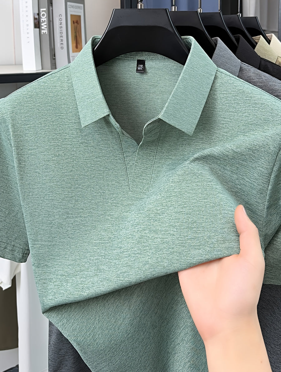 Men'S V-Neck Polo Shirt, Comfortable And Breathable Business Casual Collared Short Sleeve T-Shirt, Non-Stick to Skin When Sweaty, Maintaining Dry And Comfortable for Long Time Wear - Green