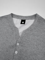 Men'S Henley Short Sleeve T-Shirt by Pearson OBM - A Breathable Waffle Knit Summer Tee Featuring a Button Front, Solid Color V-Neck, Machine Washable for Outdoor And Casual Wear, Stylish Button Details, Lightweight Fabric, And Easy-Care Material - Grey