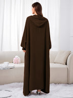 Plus Size - 1pc Ice Wrinkled Fabric Solid Color Loose Hooded Headscarf Women'S Fashion Abaya Suitable for Spring Summer Autumn Daily Wear Robe Foulard Femme Abaya Femme Foulard Abaya Femme - Coffee Color