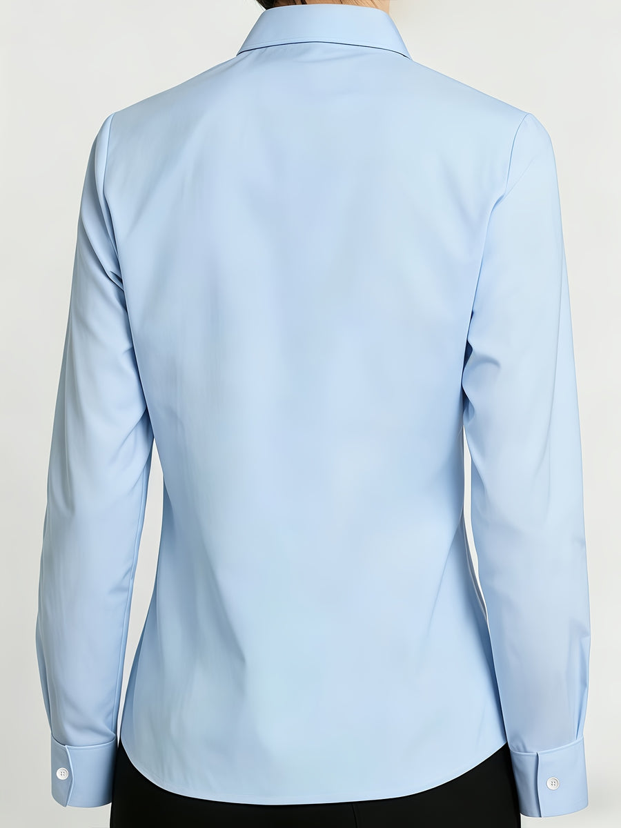 Small Floral Print, Exquisite and Elegant Versatile Top for Daily Office Wear, French-style Gentle and Soft Long-sleeve Women's Blouse for Commuting - Blue
