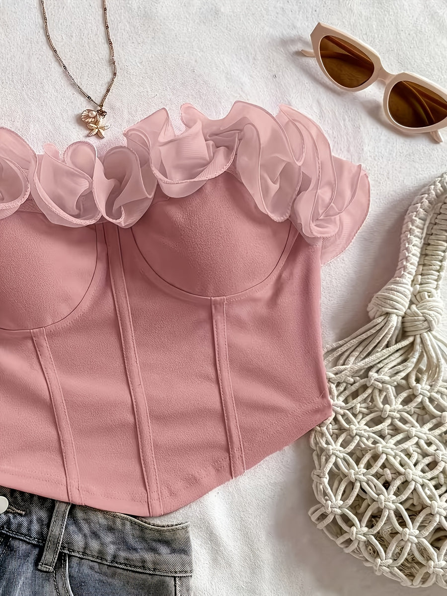 Women's Fashion Strapless Crop Top Beach Sexy Backless Sleeveless Top - Pink