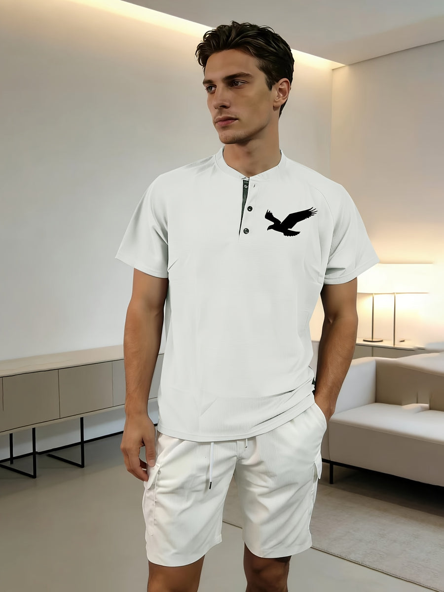 Men's Waffle Knit Spring/Summer Casual Fashion Short Sleeve Crew Neck Henley T-Shirt, Outdoor Leisure Work Practical Minimalist Outfit, Stylish, Refreshing, Comfortable, and Breathable Men's Versatile Casual Polo Shirt Button-Up Top - White