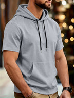 Men's Casual Short-sleeved Summer Hoodie Sweater Pure Color Outdoor Versatile Top Suitable for Sports And Commuting Fashionable And Comfortable Sweater - Grey