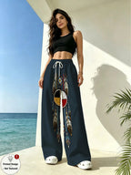 Printed Design – Not Textured, Bohemian Style Women's Trousers, with Pattern Print, Intricate Design Inspired by Native American Art, Suitable for Daily Wear, Casual Outings, Adds Artistic Charm to Your Outfit - Mixed colors