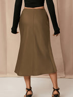 Women'S Satin Skirt, High-Waist Mid-Length Women'S Skirt, French Retro Satin Dress, Spring Summer Light Luxury Long Skirt, Commute Date Temperament Dress, Elegant Temperament Women'S Long Skirt - Light Brown-1