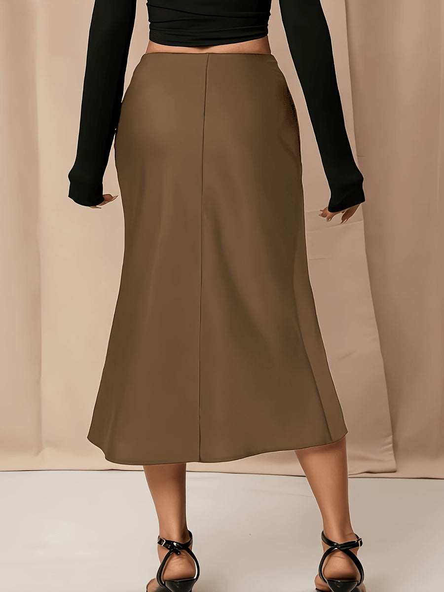 Women'S Satin Skirt, High-Waist Mid-Length Women'S Skirt, French Retro Satin Dress, Spring Summer Light Luxury Long Skirt, Commute Date Temperament Dress, Elegant Temperament Women'S Long Skirt - Light Brown-1