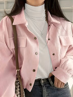 Beautiful Ladies' Jacket On, New Valentine'S Day Arrivals, Women'S Jacket Discounts, Solid Color Corduroy Pocket Lapel Long-Sleeved Coat Casual Jacket Cardigan, Suitable for Casual to Semi-Formal Attire, Layered Wear, Classic Design - Pink Color