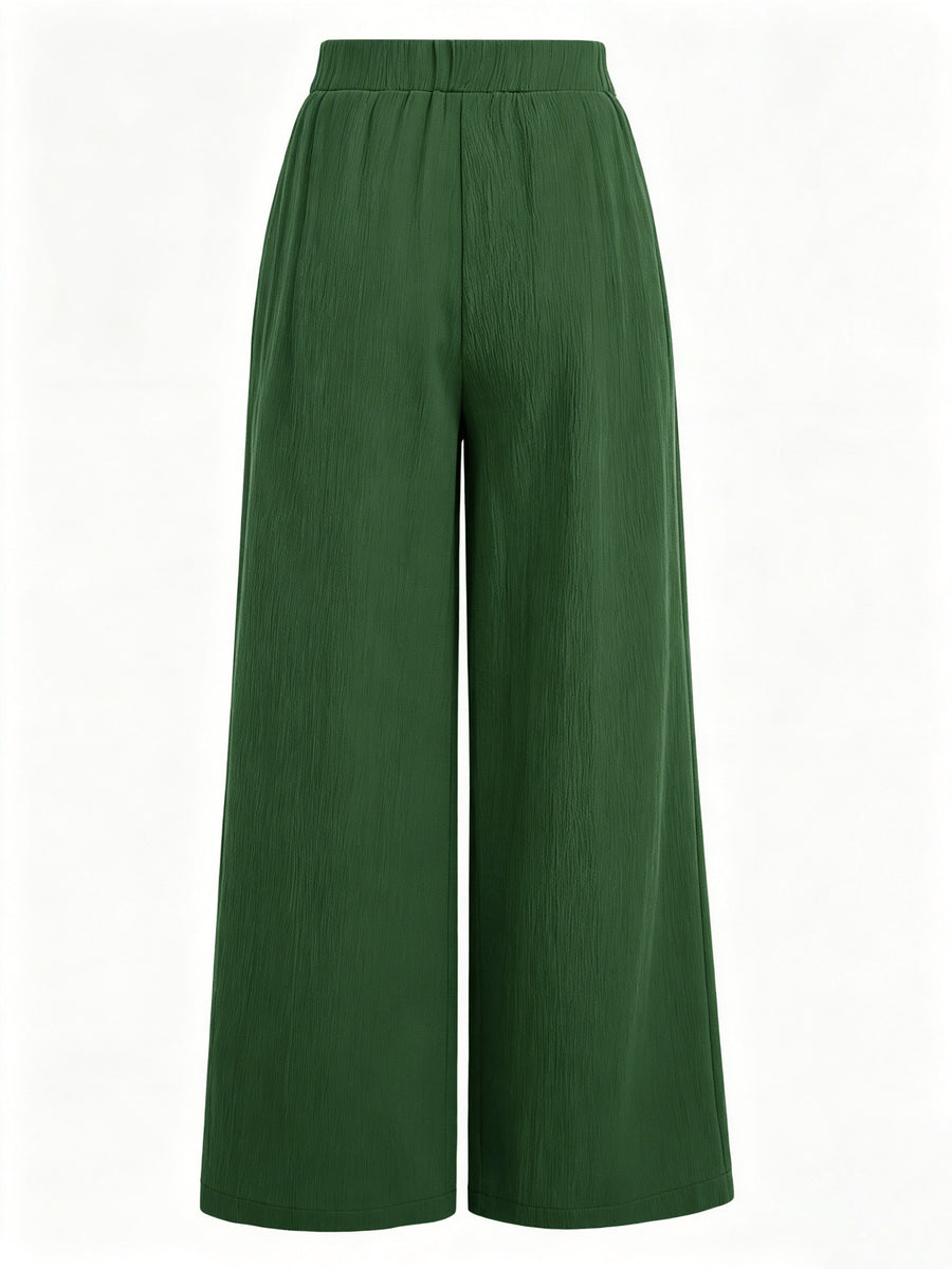 Summer High-Waisted Wide-Leg Pants for Women, High-Quality Draped Loose Straight-Leg Trousers, Casual Pants, Thin Style + Talan - Green