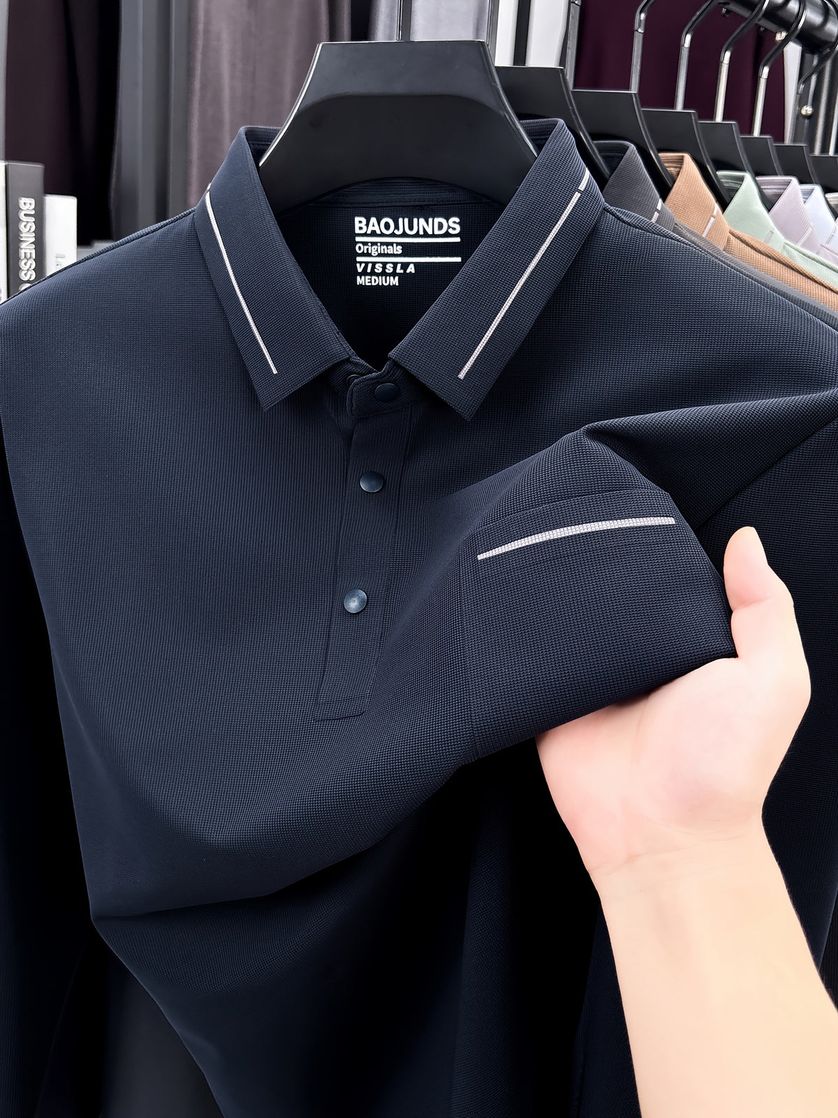 Autumn New Arrival Men's Fashion Long-Sleeve Polo Shirt, Versatile Casual Button- Lapel Seamless Men's Long-Sleeve Top, Suitable for Business Casual Outings, Dates, and Walks, an Essential Top for Casual Attire - On Cyan