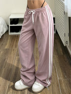 Women's Loose-Fit Quick-Dry Casual S Pants, Suitable for All Seasons – Stylish and Comfortable, Featuring a Side Stripe Contrast Color Design – Elastic Waistband with Drawstring, Perfect for Outdoor S,, and Home Leisure Occasions A237 - Purple Pink