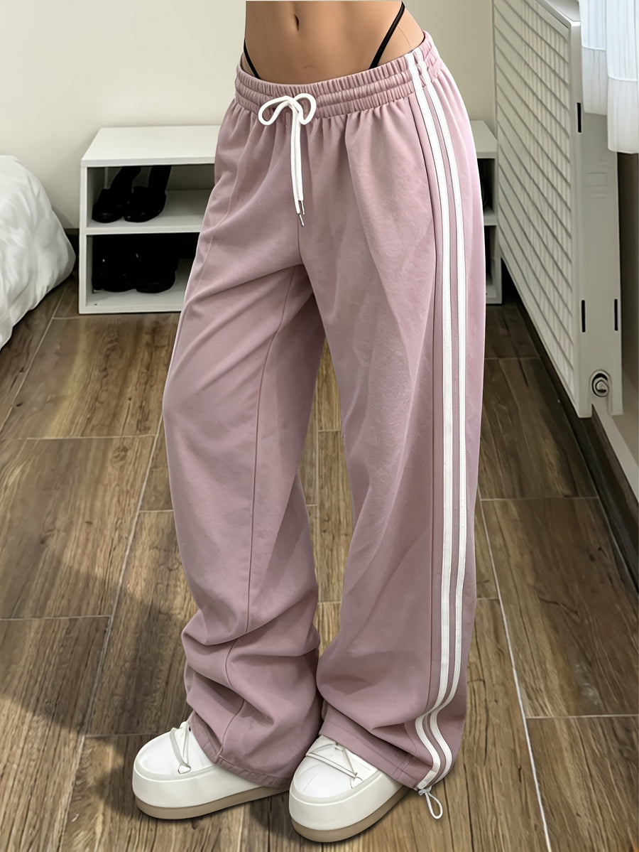 Women's Loose-Fit Quick-Dry Casual S Pants, Suitable for All Seasons – Stylish and Comfortable, Featuring a Side Stripe Contrast Color Design – Elastic Waistband with Drawstring, Perfect for Outdoor S,, and Home Leisure Occasions A237 - Purple Pink