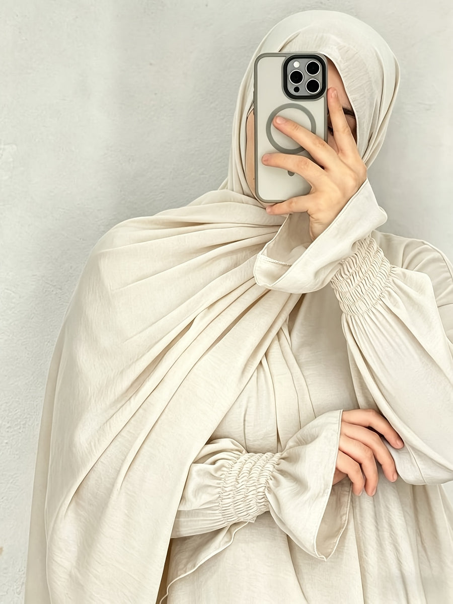1pc Ice Wrinkled Fabric Scarf And Robe Abaya Khimar Loose Cuff Design Easy Fashion Suitable for Women'S Daily Wear And Prayer All Seasons - Apricot