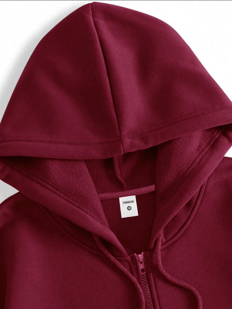 Black Metal Thorns Print Zipper Hooded Cardigan Sweatshirt - Red
