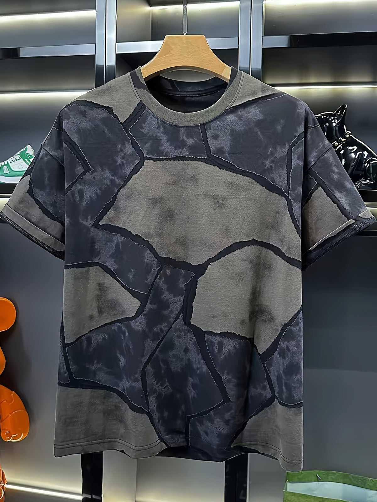 Men'S Casual Sports T-Shirt Summer Premium Short Sleeve American Distressed Individual Trendy Top in Stock - Black