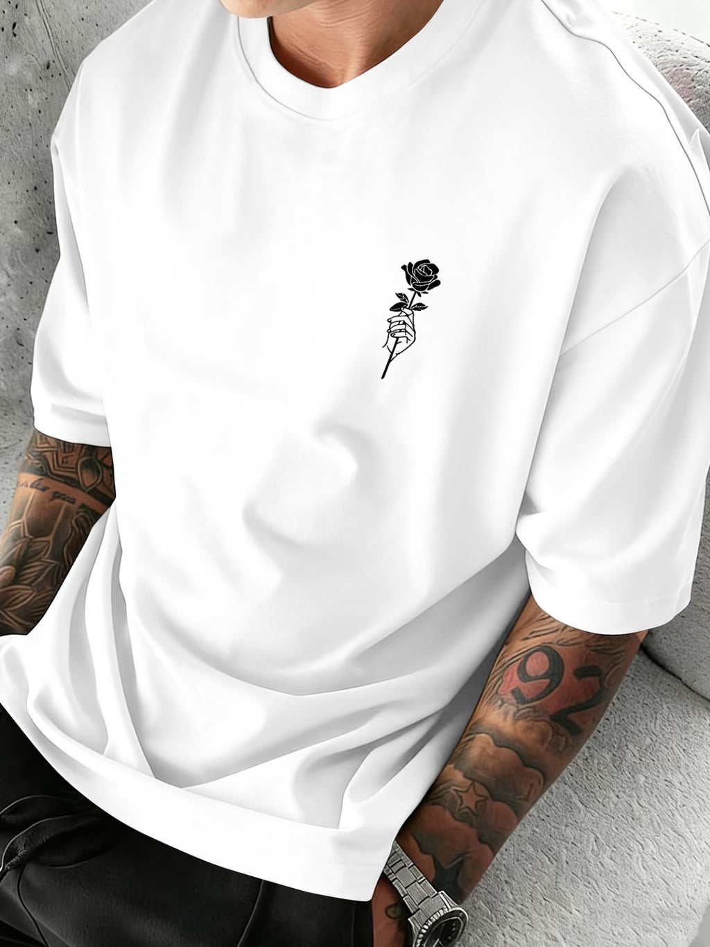 Men's Round-neck Graphic Print Short-sleeve T-shirt, Suitable for Home, Leisure, and Sports - White