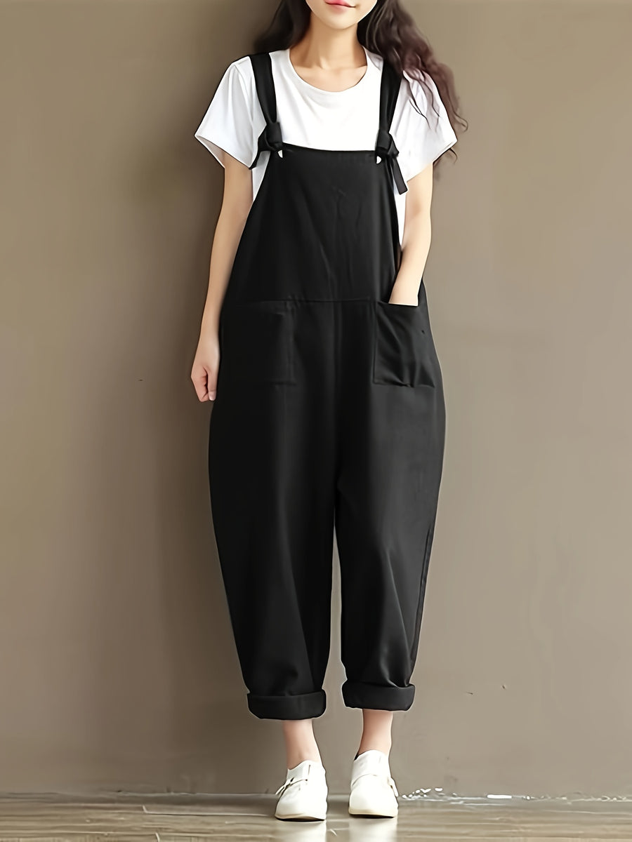 Loose Casual Back Overall Pants, European and American New Style - Black