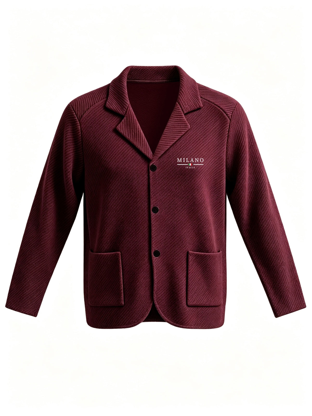 Men's New Spring, Autumn, and Winter Collection: Twill Textured Fabric Single-Breasted Notched Lapel Cardigan with Double Pockets, a Versatile Long-Sleeve Business Casual Outerwear. Soft, Comfortable, and Stylish Knitted Solid-Color Jacket - Burgundy