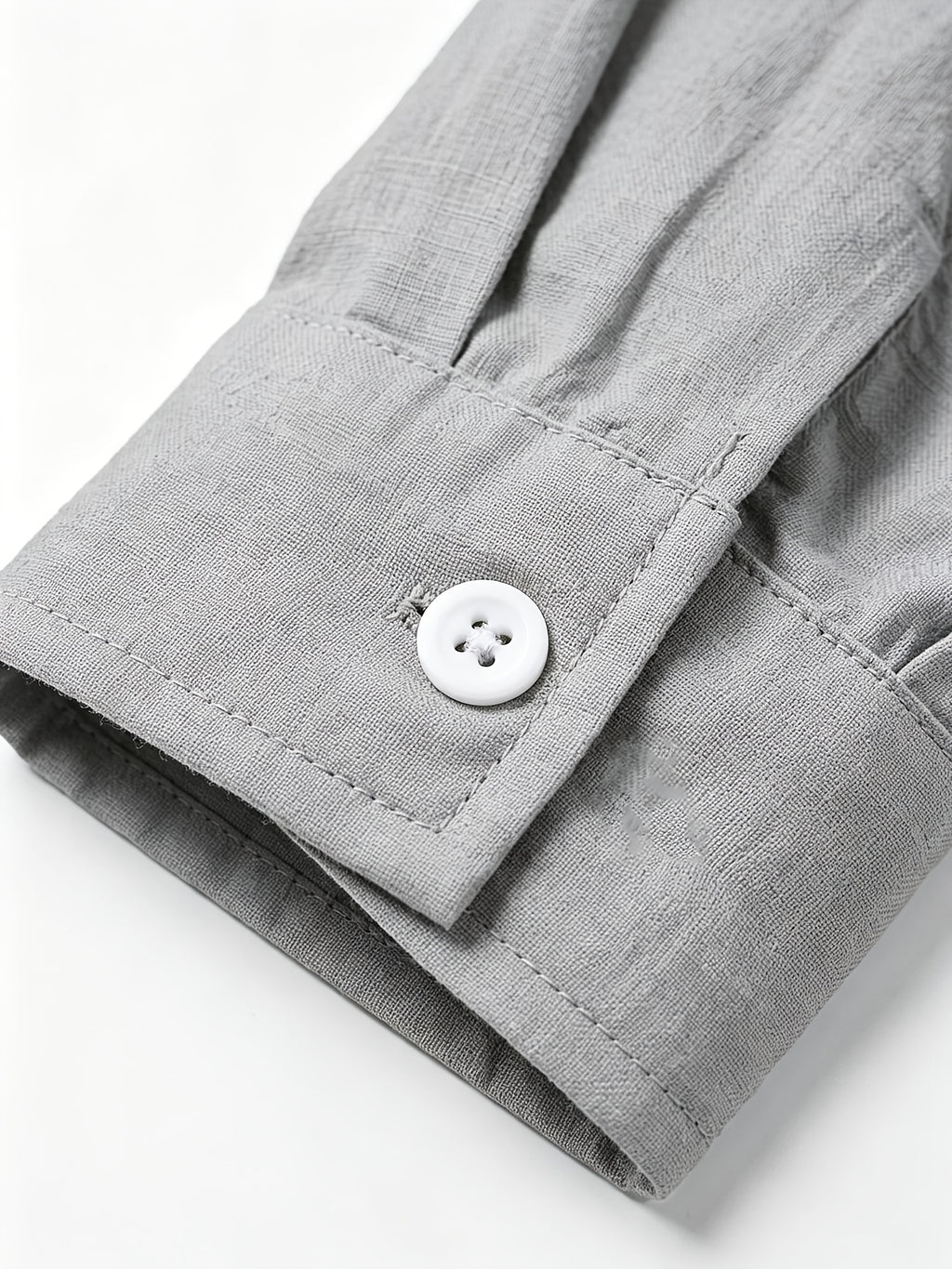 Men's Linen Long-sleeve Shirt, Small Stand-up Collar Button- Casual Shirt, Solid Color Simple and Versatile Style, Suitable for Spring and Autumn Outdoor Activities, Travel and Vacation, and Daily Commuting Wear - Space Gray