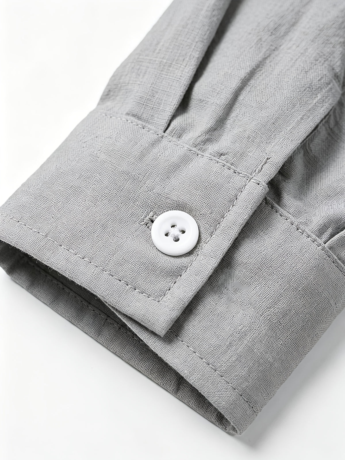 Men's Linen Long-sleeve Shirt, Small Stand-up Collar Button- Casual Shirt, Solid Color Simple and Versatile Style, Suitable for Spring and Autumn Outdoor Activities, Travel and Vacation, and Daily Commuting Wear - Space Gray