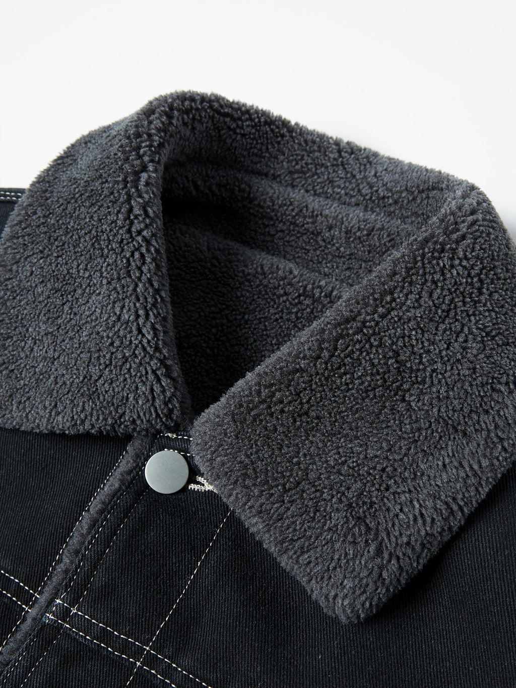 Men's Lapel Denim Jacket, Thickened for Warmth and Windproof, Vintage Versatile Style, Washed Denim Fabric with Fleece Lining and Topstitching, Casual Straight Cut Single-Breasted Lapel Design, for Autumn/Winter Daily Commuting and Streetwear - Black