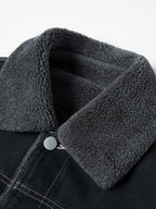 Men's Lapel Denim Jacket, Thickened for Warmth and Windproof, Vintage Versatile Style, Washed Denim Fabric with Fleece Lining and Topstitching, Casual Straight Cut Single-Breasted Lapel Design, for Autumn/Winter Daily Commuting and Streetwear - Black